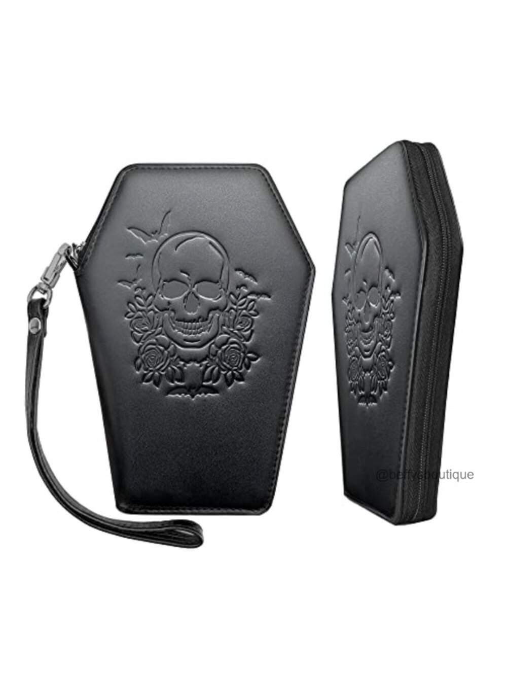 Lazy Skull Zip Around Coffin Wallet – Cute Witchy Small Purse for Women with